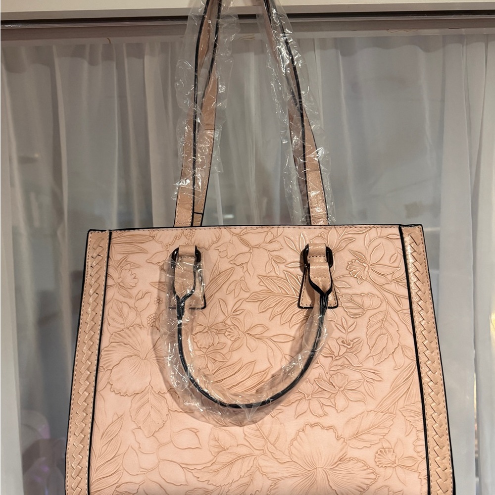 Floral Embossed Pink Tote Bag